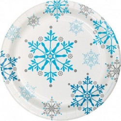 Platos copos de nieve blancos 8 uds de 18 cm