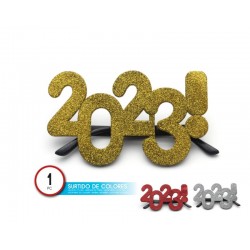 Gafas cotillon 2023 oro glitter