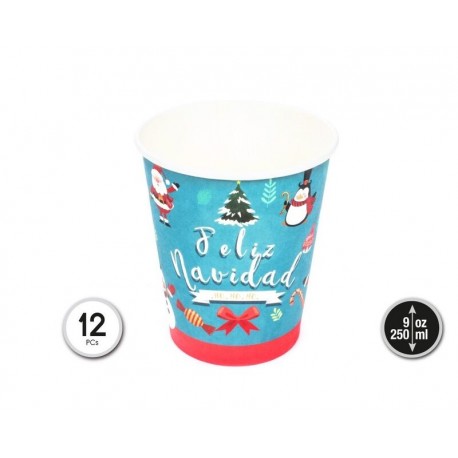 Vasos feliz navidad carton 12 uds