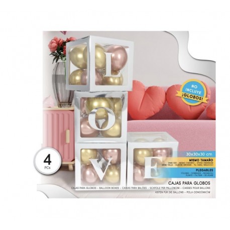 Cajas para globos plata love 4 uds 30 cm