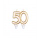 Vela numero 50 cumpleaños oro y blanca
