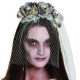 Tiara flores grises y calaveras novia cadaver