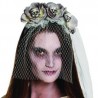 Tiara flores grises y calaveras novia cadaver