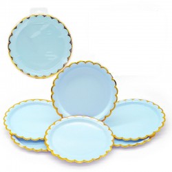 Platos azul plastel con oro 18 cm 6 uds