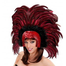 Tocado brasileno carnaval con plumas rojos