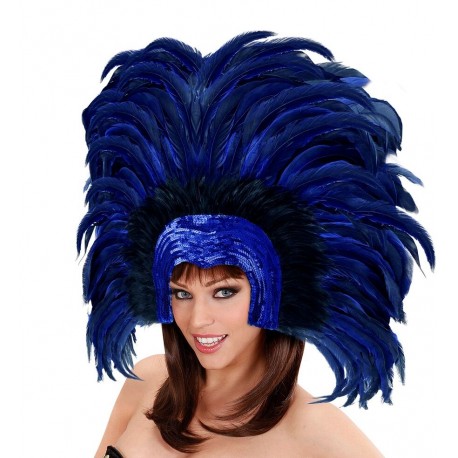 Tocado brasileno carnaval con plumas azules