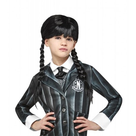 Peluca Miercoles Addams infantil original con flequillo