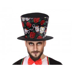 Sombrero copa calaveras y rosas catrin halloween