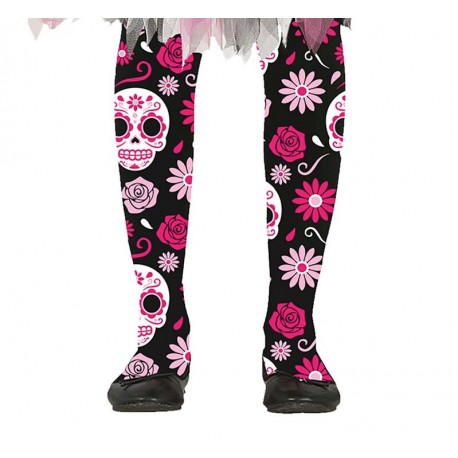 Pantys catrina rosas y calaveras para nina talla 3 a 6 anos