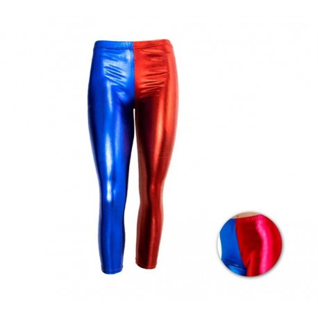 Leggins metalizados azul y rojo arlequina peligrosa talla S