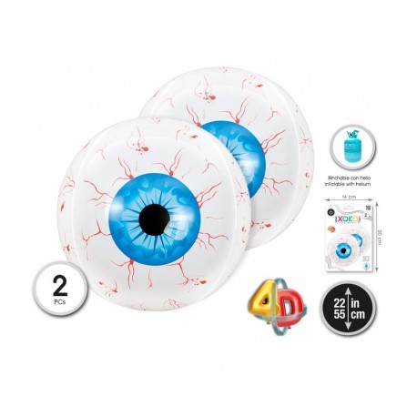 Globos ojos hinchables 55 cm 2 uds aire o helio