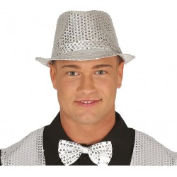 Sombrero gangster plata con lentejuelas