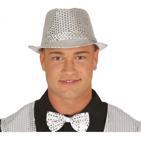 Sombrero gangster plata con lentejuelas