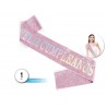 Banda Feliz cumpleaños rosa purpurina con letras plata 160x9,5 cm