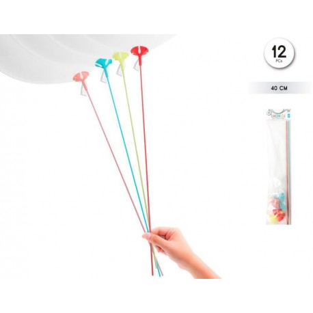 Varillas para sujetar globos colores surtidos 12 uds 40 cm
