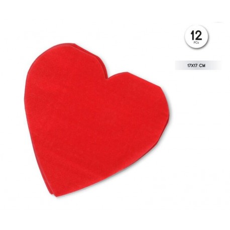 Servilleta forma de corazon rojo 12 uds 17 cm