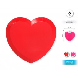 Platos corazon rojo o rosa surtido colores 6 uds 24 cm