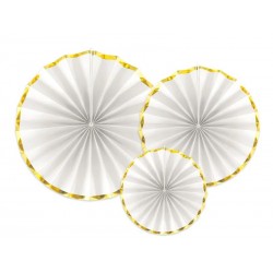 Abanicos colgantes decorativos blanco y oro comunion 3 uds