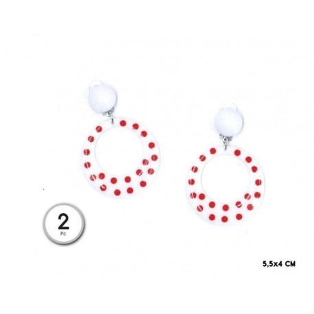 Pendientes sevillana blancos lunares rojos
