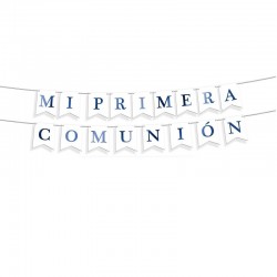 Letrero Mi primera comunion blanco y azul metal 4 metros