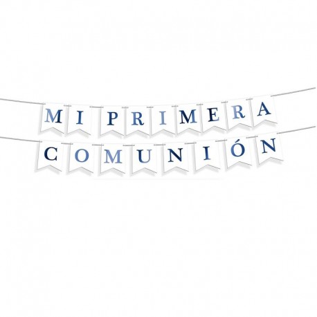 Letrero Mi primera comunion blanco y azul metal 4 metros