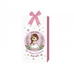 Bolsa regalo nina de comunion blanca y rosa 16x30 cm