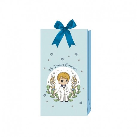 Bolsa regalo nino de comunion azul 16x30 cm