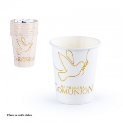Vasos Mi Primera Comunion paloma blanco y oro 8 uds