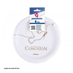 Platos Mi Primera Comunion paloma blanco y oro 8 uds 18 cm