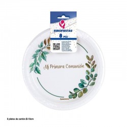 Platos Mi Primera Comunion floral blanco 8 uds 18 cm