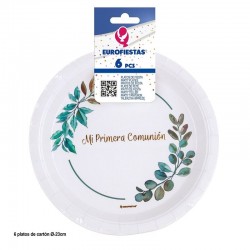 Platos Mi Primera Comunion floral blanco 8 uds 23 cm