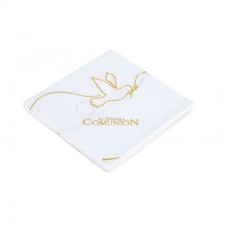 Servilletas Mi Primera Comunion paloma blanco y oro 12 uds 33 cm