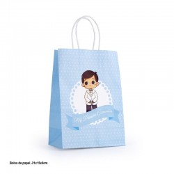 Bolsa regalo comunion nino azul lunares 21x16x8 cm
