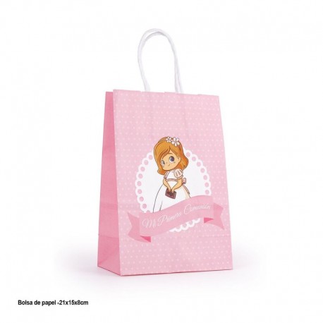 Bolsa regalo comunion nina rosa lunares 21x16x8 cm