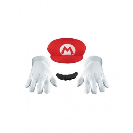 Conjunto Mario Bros original gorra guantes y bigote