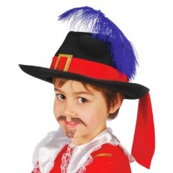 Sombrero mosquetero infantil fieltro negro pluma