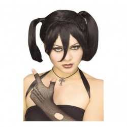 Peluca gotica negra con coletas y flequillo 51369