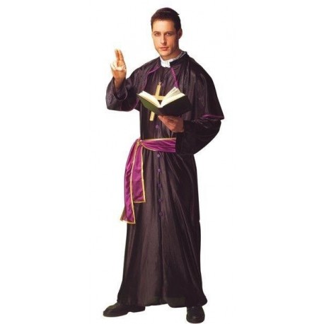 Disfraz cura monseñor negro morado iglesia catolic
