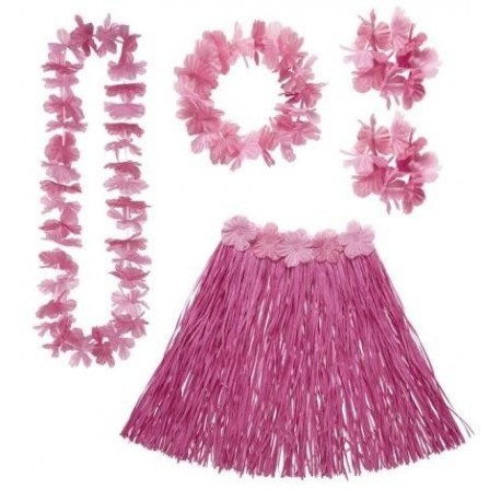 Set hawai rosa falda cinturon collar corona y puls