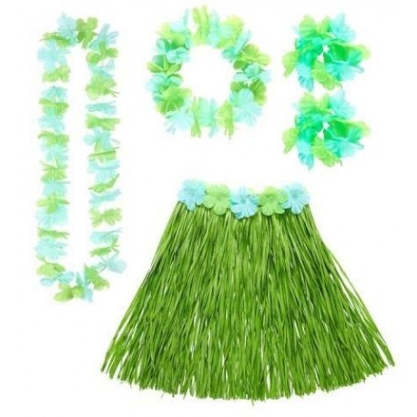 Set hawai verde falda cinturon collar corona y pul