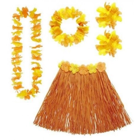 Set hawai naranja falda cinturon collar corona y p