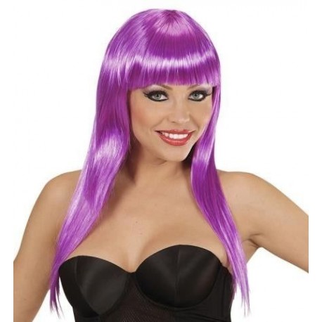 Peluca vogue magenta lisa larga con flequillo muje