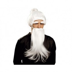 Peluca y barba de fu man chu blanca maestro chino