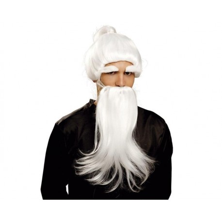Peluca y barba de fu man chu blanca maestro chino