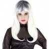 Peluca zombie mujer gris y blanca lisa bruja