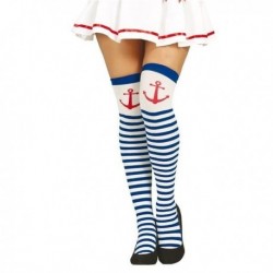 Medias marinera pantys blancos rayas azules