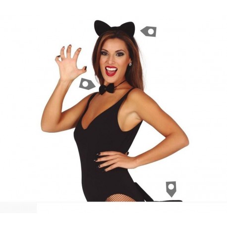 Conjunto gatitat 3 piezas diadema cola pajarita