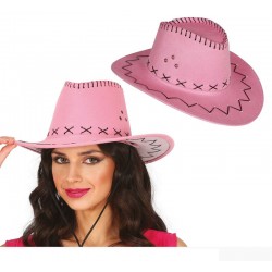Sombrero vaquero rosa simil piel adulto