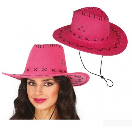 Sombrero vaquero fucsia simil piel adulto