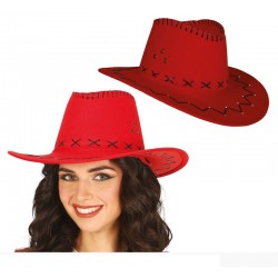 Sombrero vaquero rojo simil piel adulto